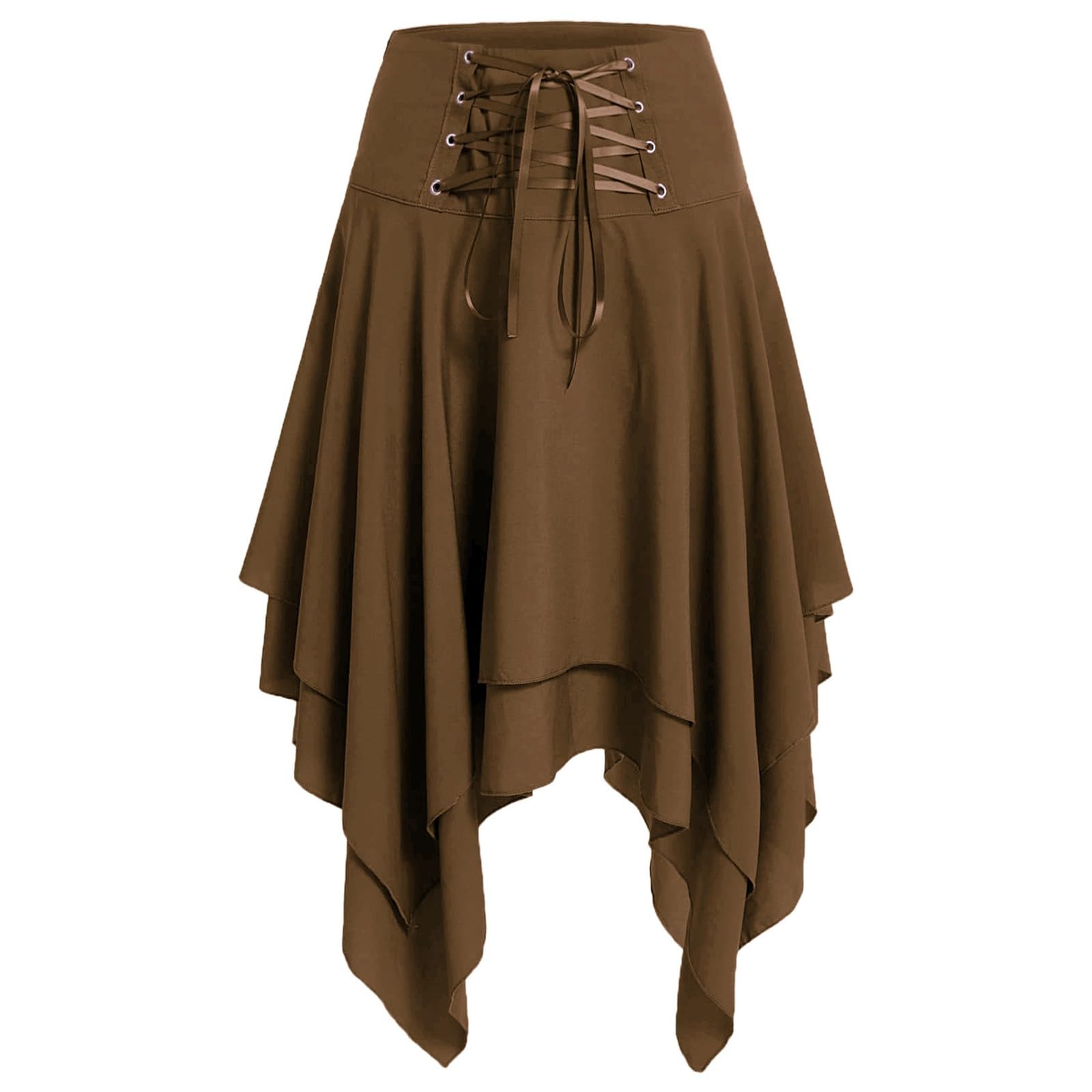 Falda Medieval Mujer - Falda Mujer Corta Gótico Dobladillo Irregular Cintura Alta Retro Casual Faldas con Cordones Ligeros Transpirables Halloween Carnaval Temáticas Fiesta hasta La Rodilla Skirt