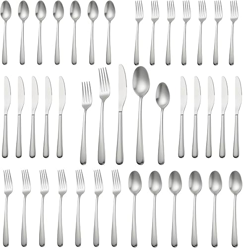 Benister Juego de cubiertos de 20 piezas de acero inoxidable forjado, acabado satinado mate, apto para lavavajillas, vajilla moderna de lujo,