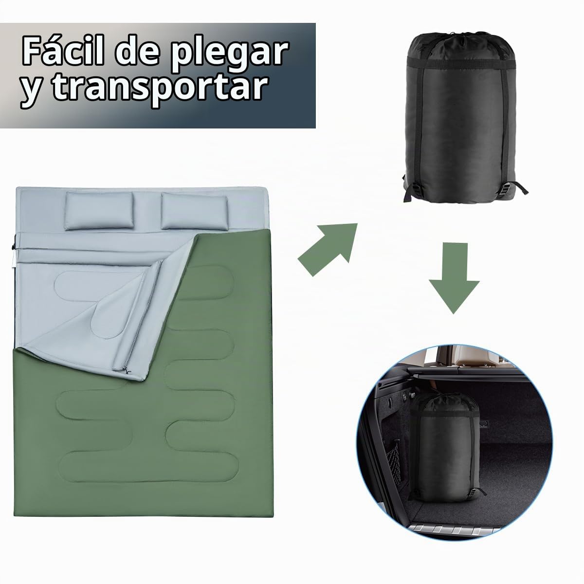 SOARS Saco de Dormir Doble para 2 Personas con 2 Almohadas y Bolsa de Transporte, Impermeable de Invierno para Adultos, para Camping al Aire Libre