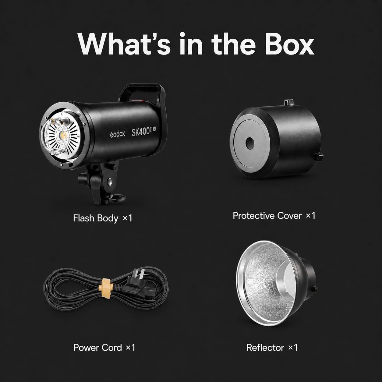 Godox SK400III-V Flash da Studio 400Ws con Riflettore Standard, GN65 5700K Strobo Professionale con Lampada Modellante LED 10W, Riciclo 0.1-1.5s, Sistema X Wireless 2.4G Integrato e Attacco Bowens