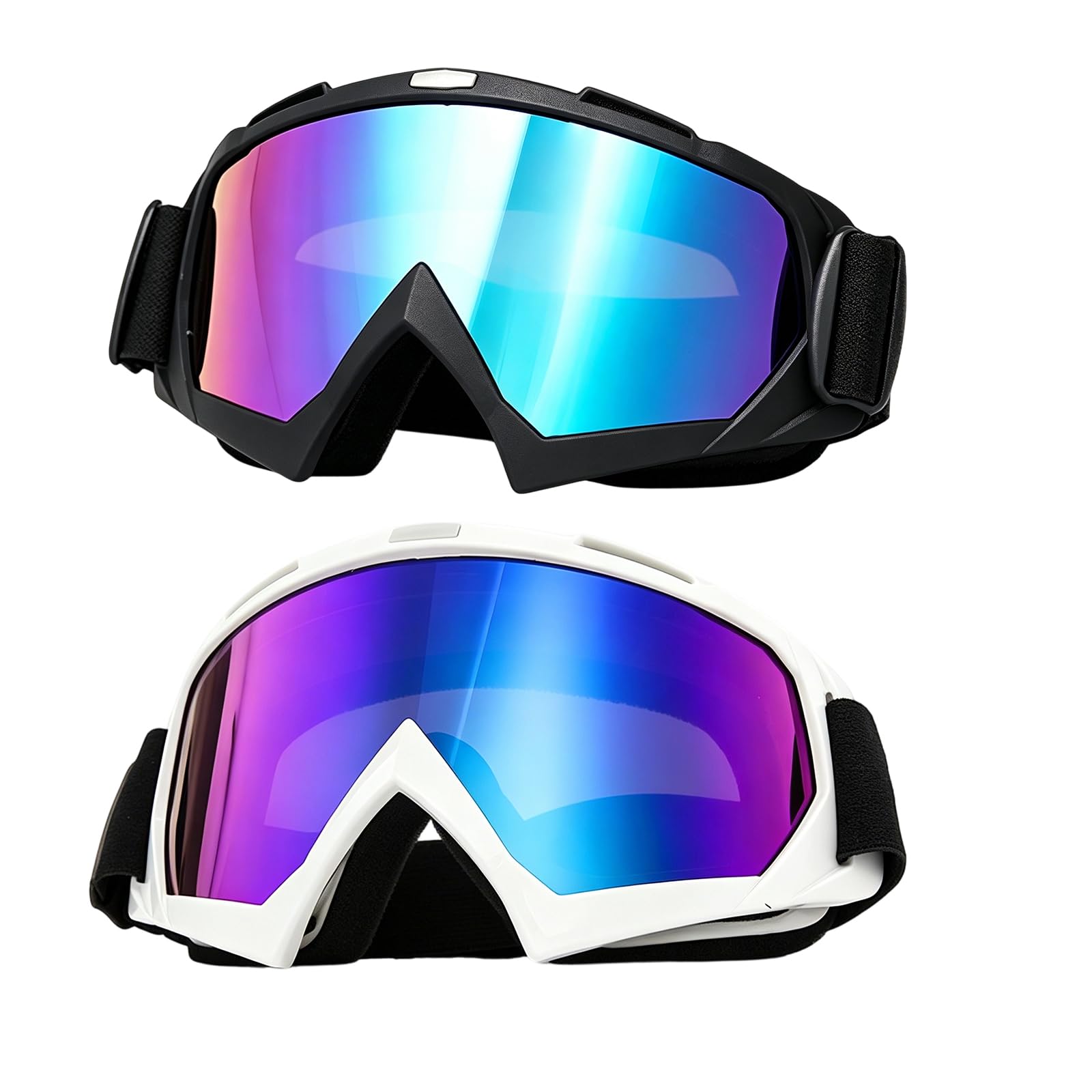 2 Stück Motocross Brille Set, MTB Brille mit weißem und schwarzem Rahmen, Crossbrille für Motorradfahrer und Mountainbiker, Motorradbrille für Brillenträger, Kompatibel mit Cross Helm und Vollvisier