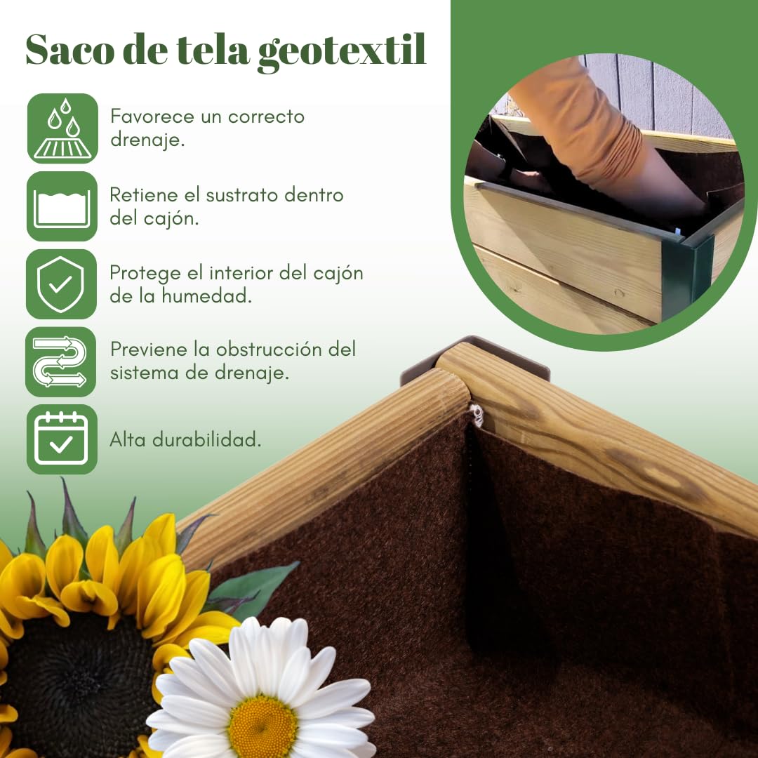 Jardinera Elevada Madera con Bandeja Recoge Aguas | Estructura Metálica | Mesa Cultivar Plantas Terraza Jardín Balcón Exterior | Verde | HUERTO Alto - 90x40x78 cm