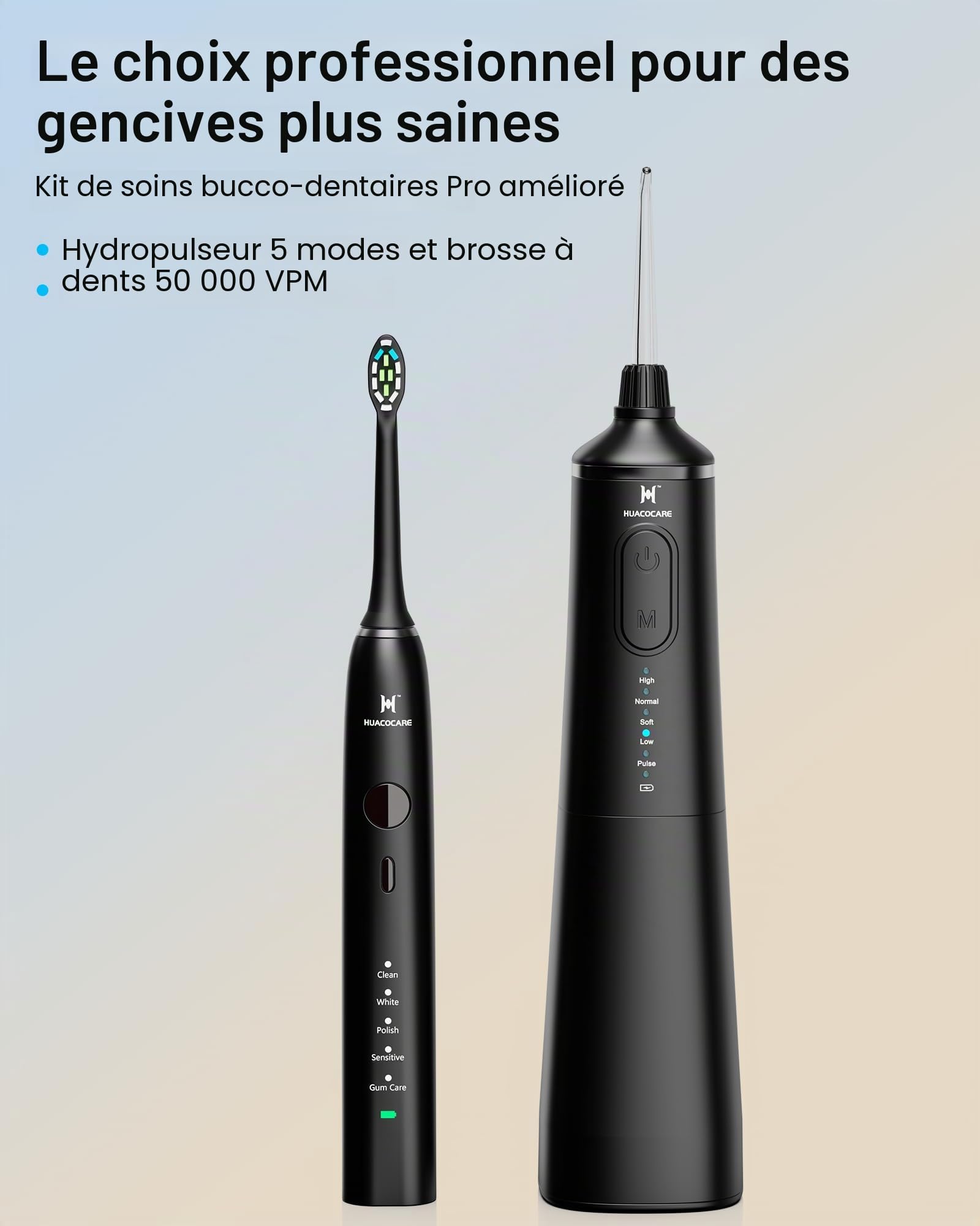 Modèle amélioré d'hydropulseur et de brosse à dents électrique Combo-5 Mode de brossage et fil dentaire, changeur de jeu pour votre routine de soins bucco-dentaires. Kit de nettoyage buccal 2 en 1