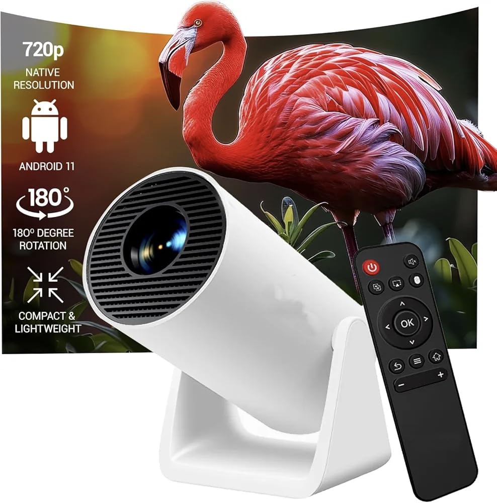 HB PLUS Lightbeam Smart Projector for Home 4K Support, Native 720p HD Resolution, 2500 Lumen, Rotabable Design, Speaker, Android 11 with Built-in Apps (Netflix, Prime, YouTube) WiFi 130" Max Display