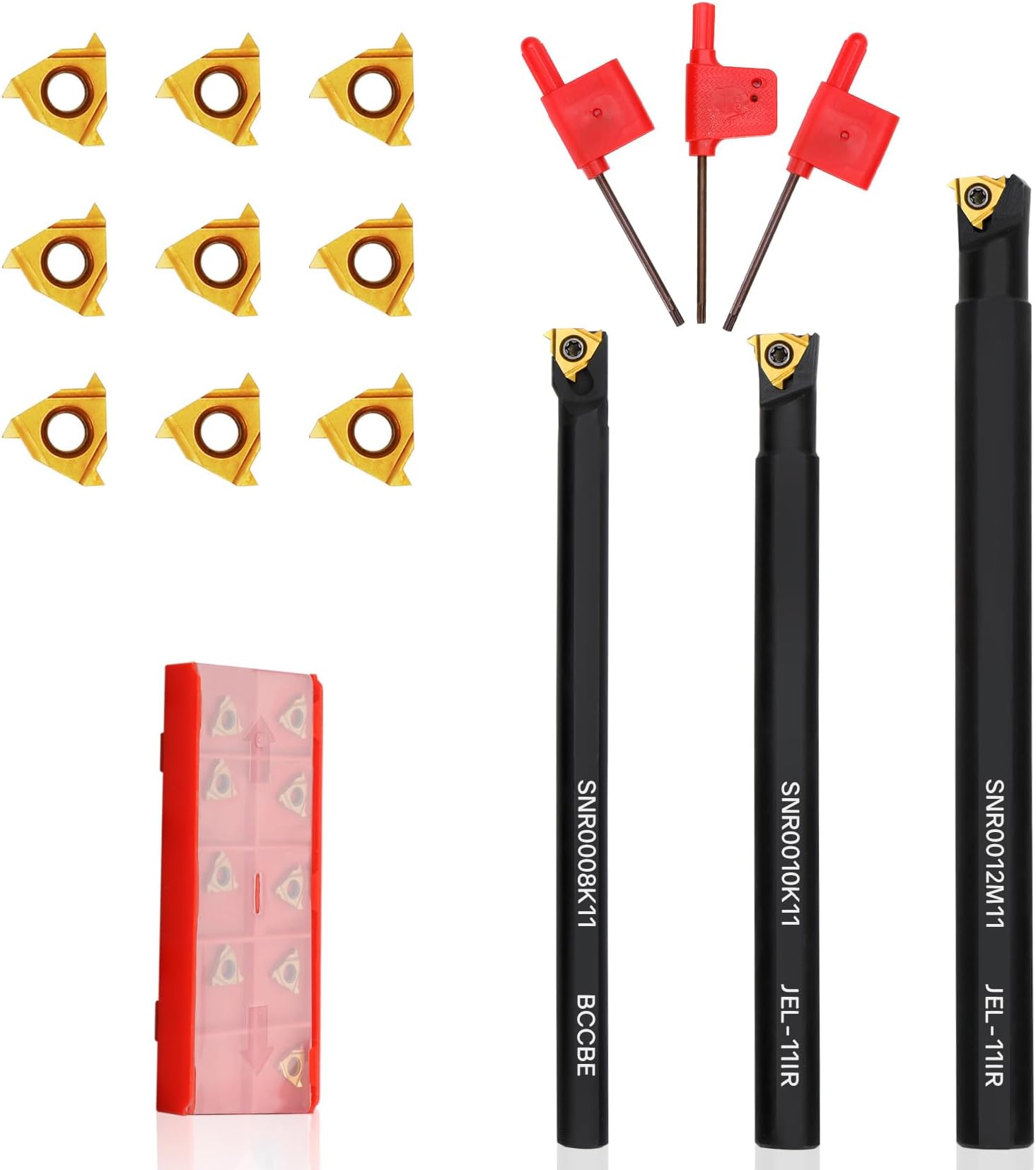 SNR0008K11, SNR0010K11, SNR0012M11 Indexable Lathe Turning Tool 12Pcs Kit, 3 Pcs Metal Lathe Tools Holder Set, with 9Pcs 11IR A60 Carbide Inserts Turning Inserts Carbide Turning Tool