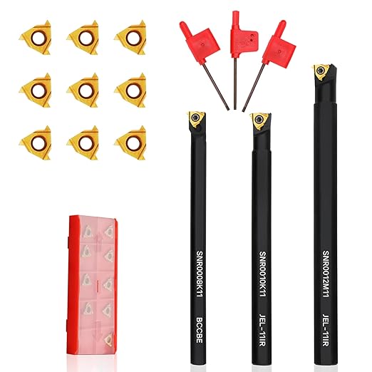 SNR0008K11, SNR0010K11, SNR0012M11 Indexable Lathe Turning Tool 12Pcs Kit, 3 Pcs Metal Lathe Tools Holder Set, with 9Pcs 11IR A60 Carbide Inserts Turning Inserts Carbide Turning Tool