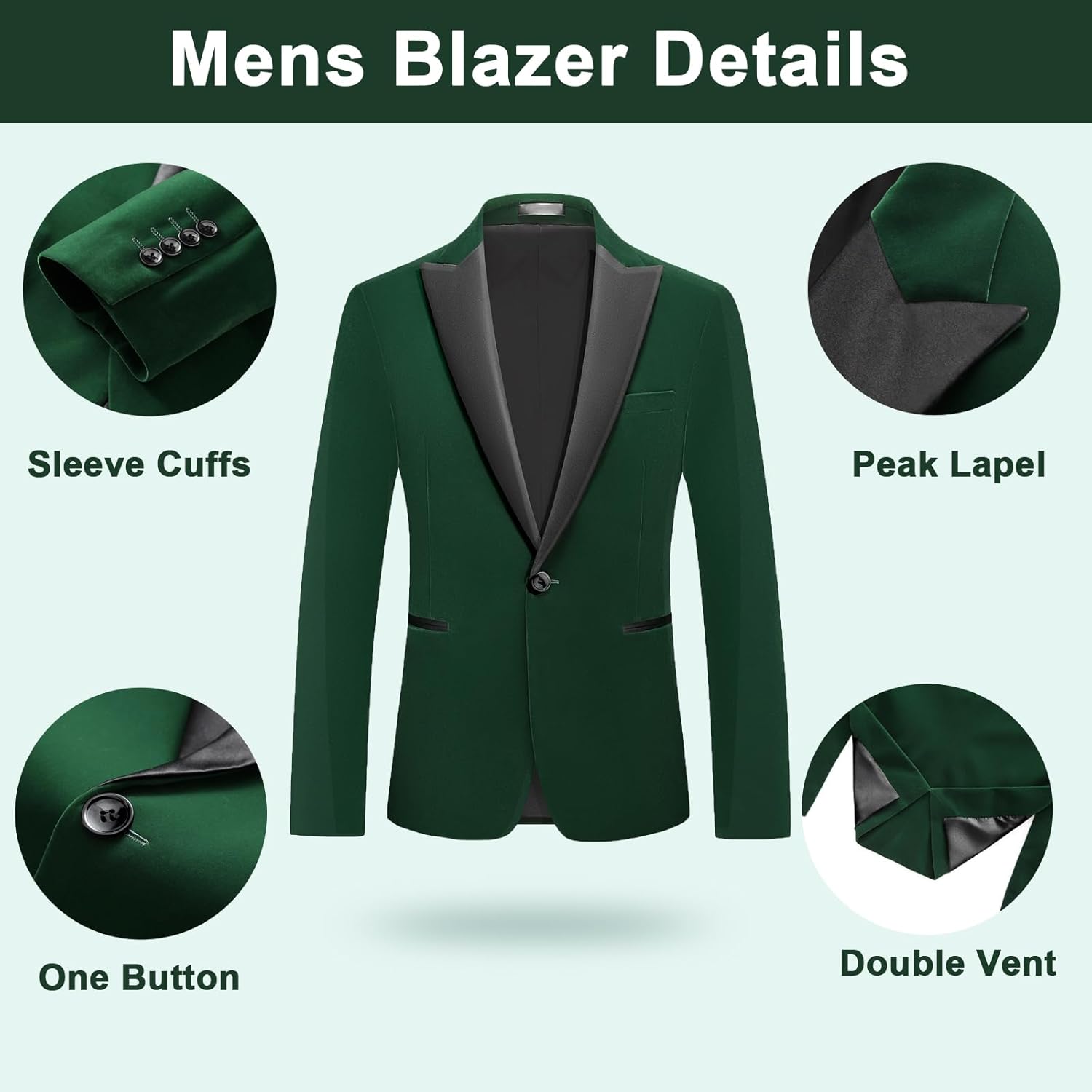 Mens Velvet Suit 2 Pieces Slim Fit Tuxedo Peak Lapel Blazer One Button Formal Jacket Pants for Wedding Prom Dinner - Image 4
