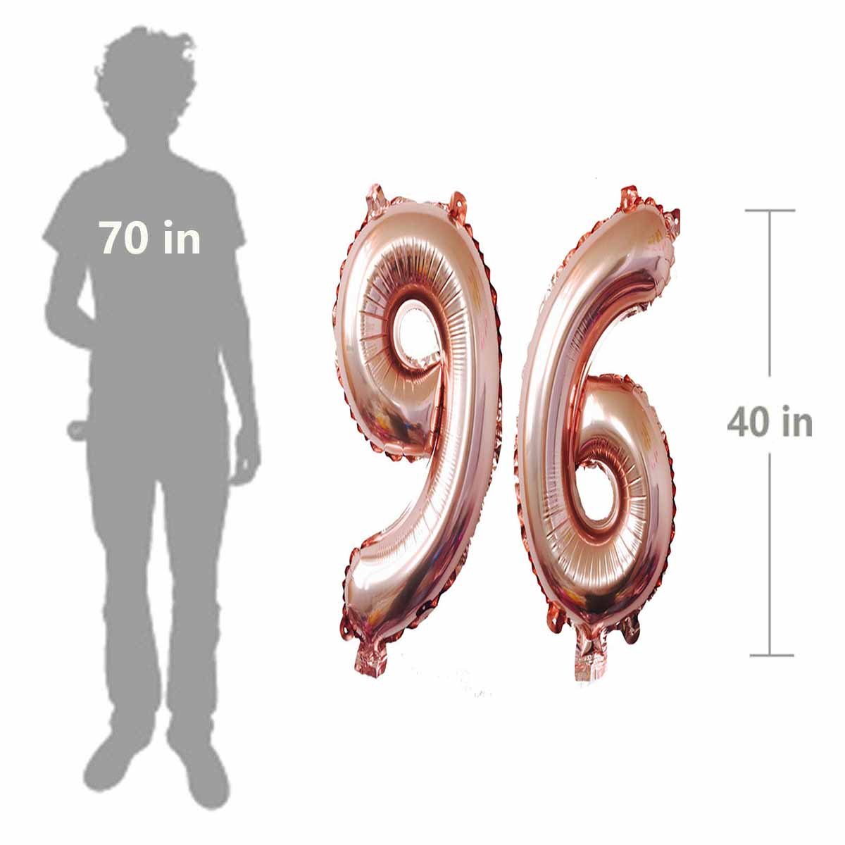 Giant 40-Inch Rose Gold '96' Number Balloons - Jumbo Helium Balloons For 96th Birthday Party Decor