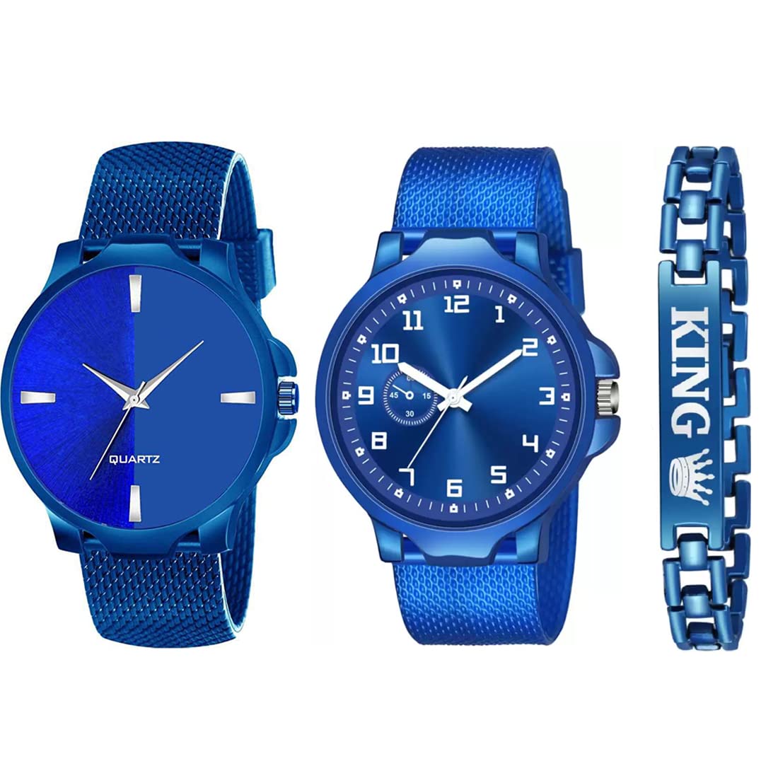GOLDENIZE FASHION Stylish Blue Analogue Unisex Watches with King Bracelet for Boys & Men [ Combo of 3 ] (Blue) (B0B5GVTDQX) Amazon Price History, Amazon Price Tracker