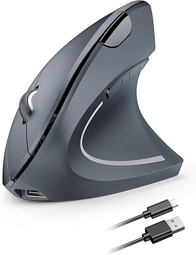TECKNET Ratón inalámbrico ergonómico, mouse inalámbrico recargable silencioso para túnel carpiano mano derecha, mouse vertical USB de 2.4 GHz