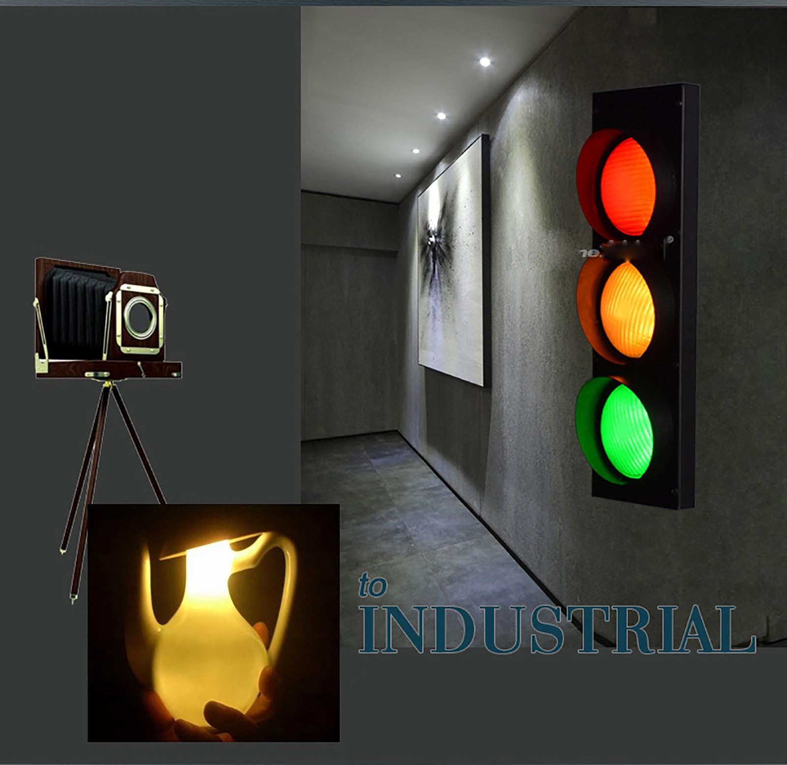 FQWYNMZ Feu Tricolore à 3 Feux, Feu De Signalisation LED, Applique Murale Industrielle Rétro avec Télécommande, Boîtier PC Étanche IP65, Feu Stop Industriel LED, Toile D'araignée