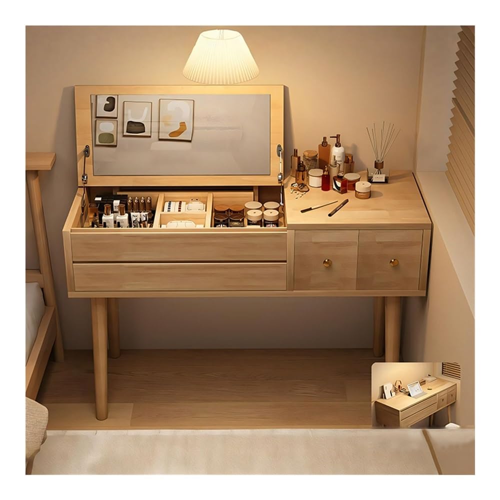 CGCSYZ Vanity Desk 39.37" Makeup Vanity with Flip-top Mirror, Dressing Table with 3 Drawers, Vanity Makeup Desk for Bedroom, Wood Home Office Desk Makeup Dressing Table