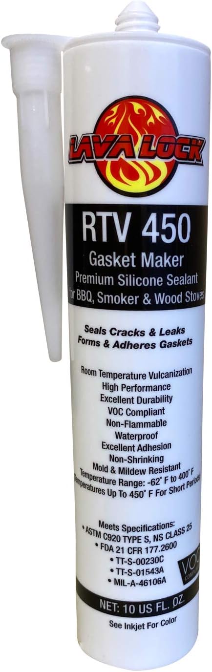 LavaLock RTV High Temp BBQ Smoker Sealer Gasket Adhesive 10 oz Cartridge (450 F - Clear)