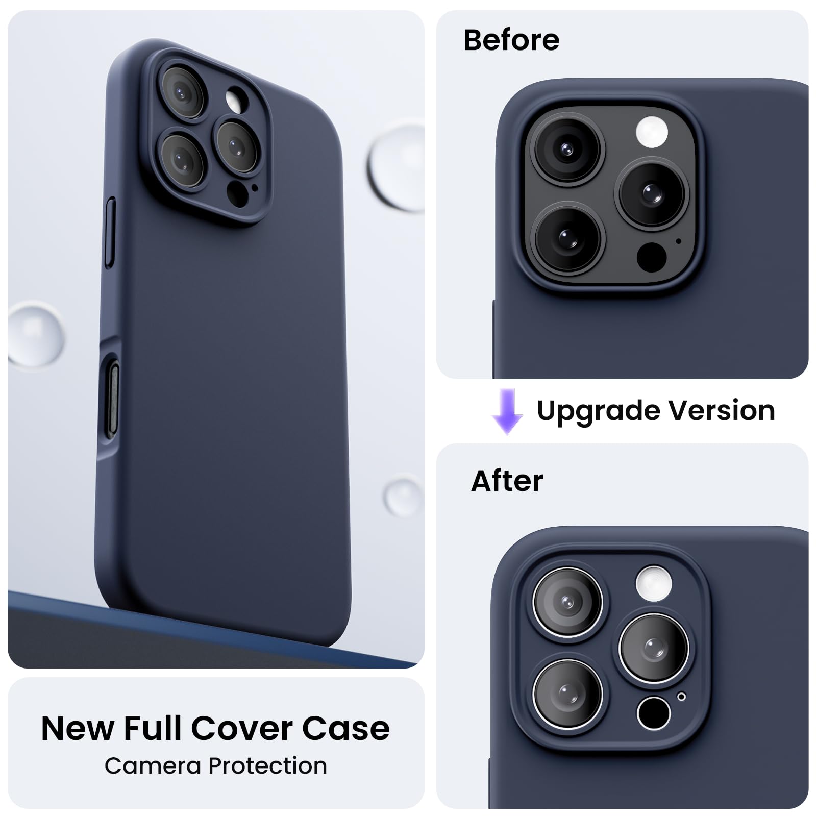 ORNARTO Cover per iPhone 16 Pro Silicone 6.3 Pollici, con 2 Pellicola Vetro Temperato, Morbido Silicone Liquido Protezione, Antiurto Ultra-Sottile Protezione Custodia iPhone 16 Pro-Deep Blu