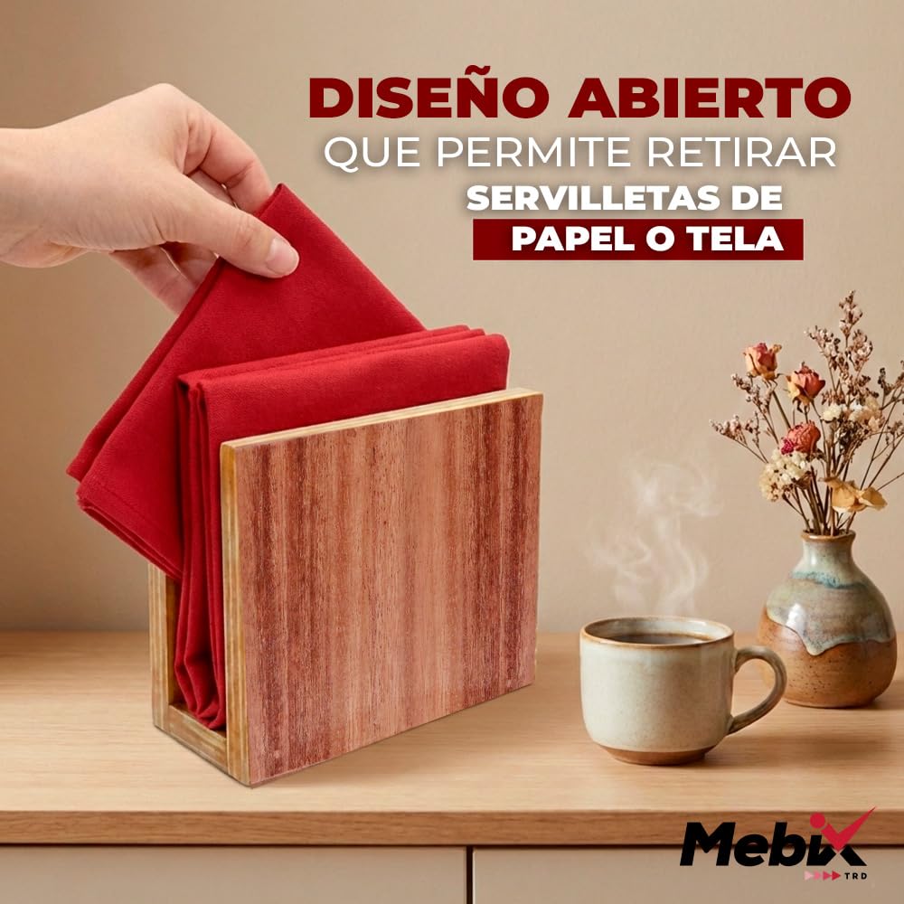 Mebix TRD Servilletero para mesa de madera hecha a mano, servilletero multiusos de gran capacidad
