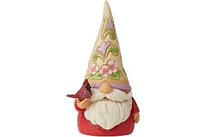 Jim Shore Heartwood Creek Gnome Holding a Cardinal Figurine