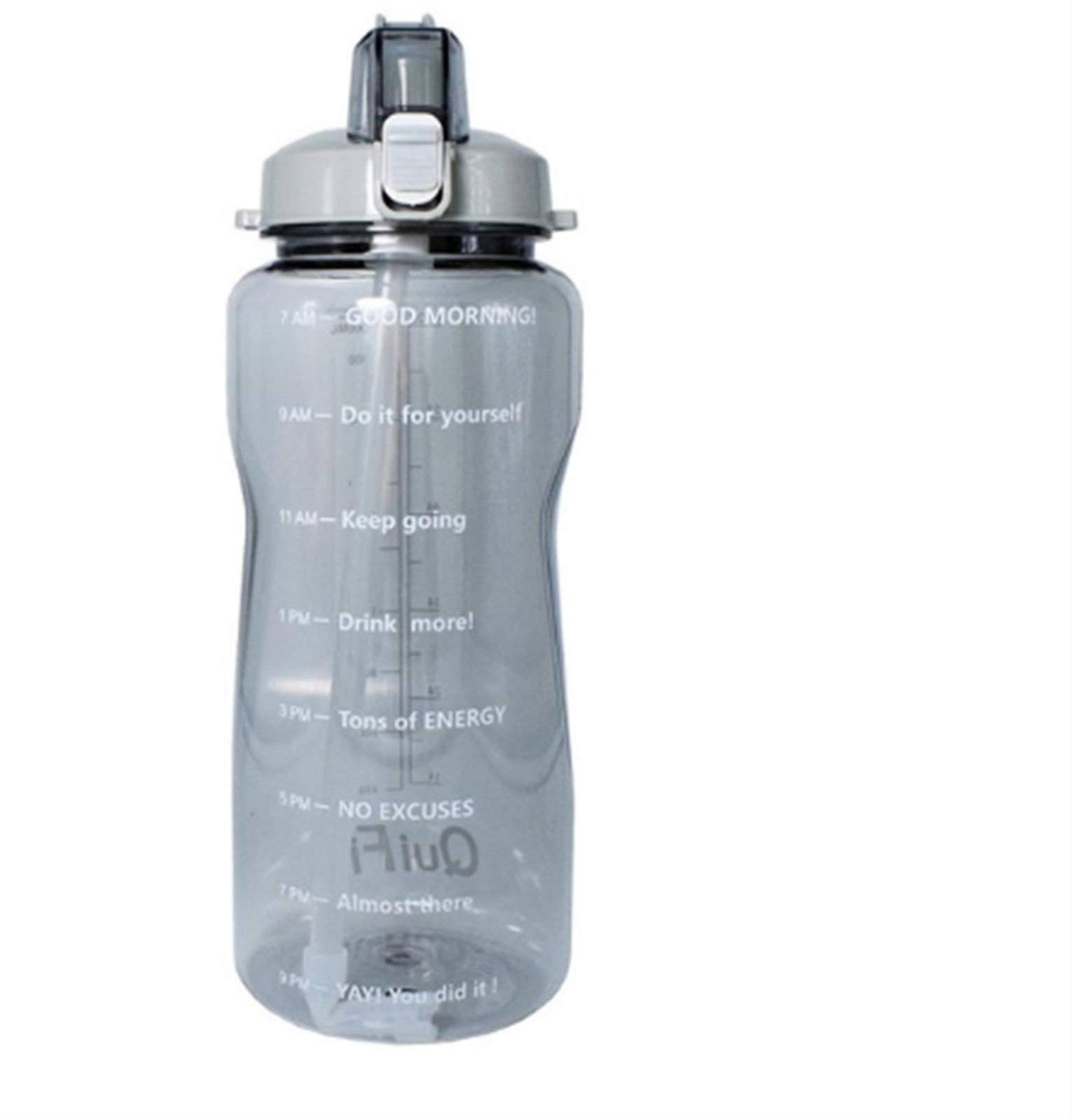 3,8L Wasserbecher mit großer Kapazität 1 Gallone Motivierende Wassertasse in Zeitskala mit Strohhalmen Fitness Wasserkocher Haushalt (Farbe: Grau, Größe: 2000ml) Vision