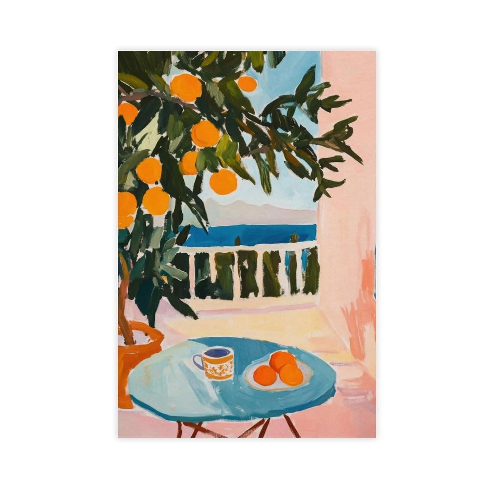 Nffbgfd Mediterranean Orange Tree Poste Canvas Poster Wall Art Print Picture Paintings 20X30inch(50X75cm)