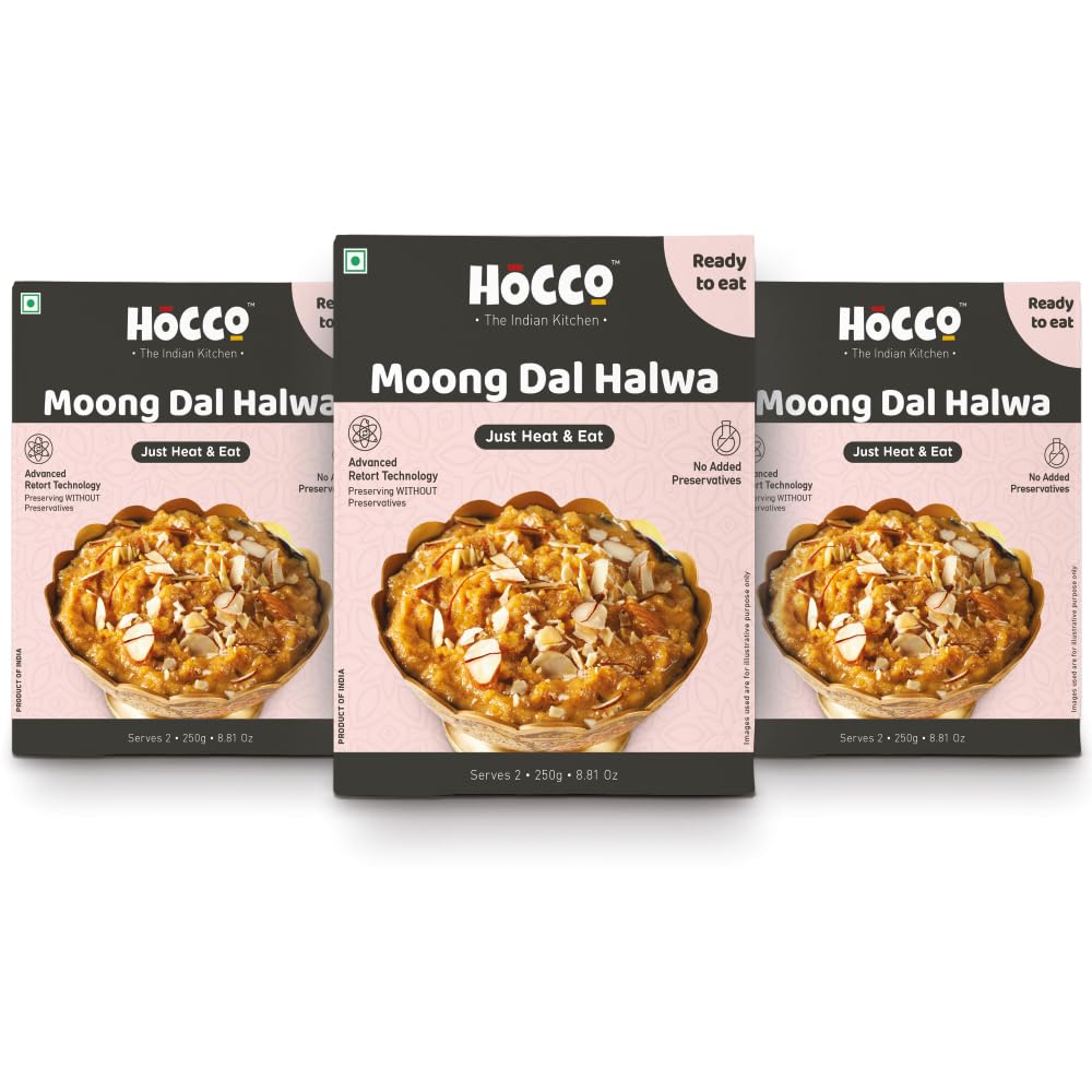 HOCCO Moong Dal Halwa Ready To Eat (Pack of 3) | Just Heat & Eat | Soft & Delicious Halwa | Open & Eat | Pure Veg Sweets | Halwa ready in 5 min | Microwaveable_Sevre (B0C8CVBNRN) Amazon Price History, Amazon Price Tracker