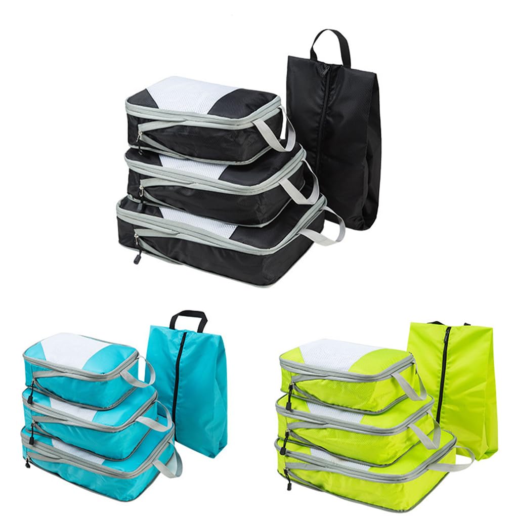 3 Set di Cubi da imballaggio a Compressione da Viaggio da 4 Pezzi per Un Facile imballaggio e Protezione degli Indumenti. Panno Oxford Che Fa Risparmiare Tempo, Facile da imballare, Blu