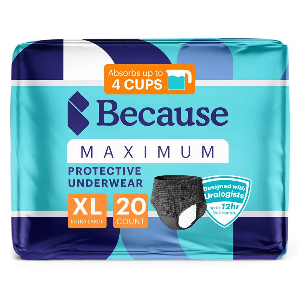 Premium Maximum Absorbency Adult Incontinence and Postpartum Bladder Leak Underwear for Women, Heavy Absorbency, Disposable, Black, XLarge, 20 Count