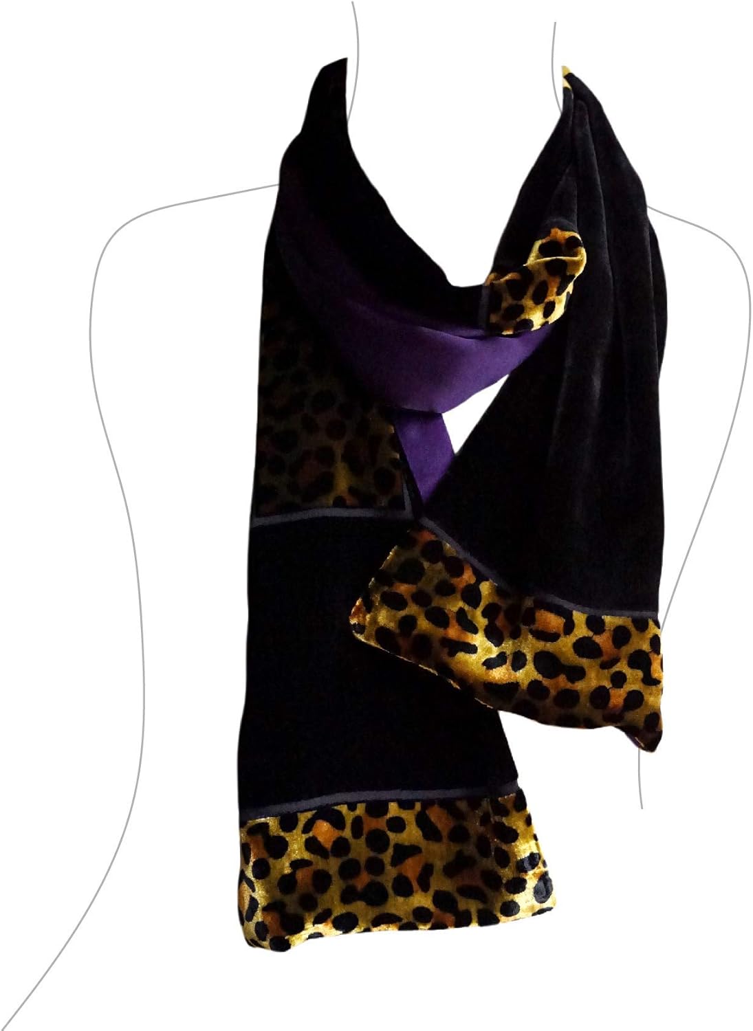 Silk Base Burn-out Velvet Silk Satin Backing Scarf, Leopard, 60"x8"