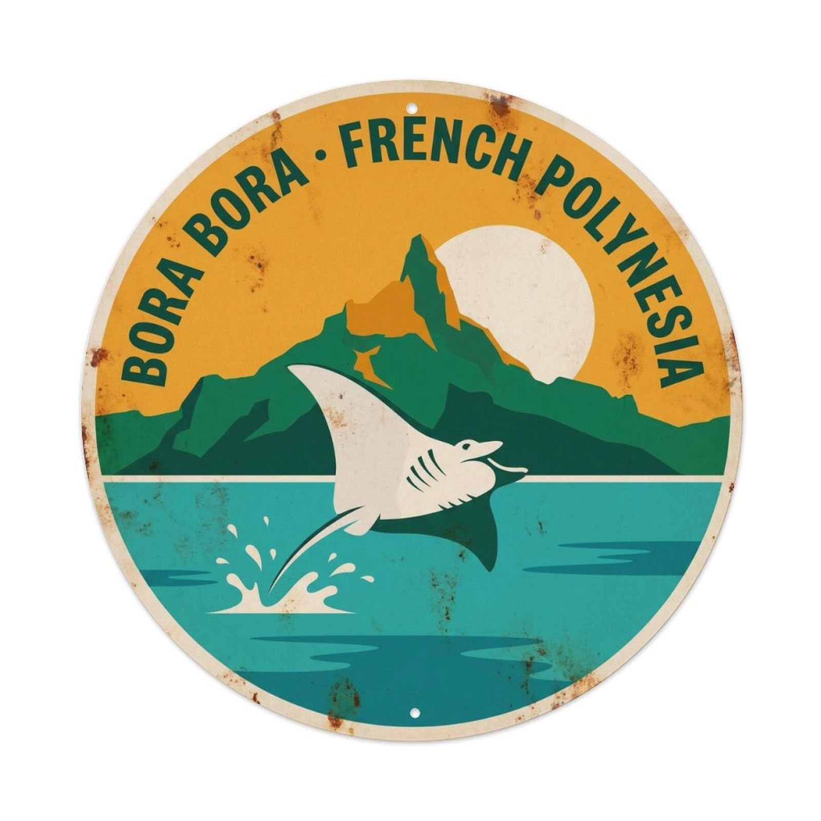 Manta BoraBora Otemanu Lagoon Sunrise Vintage Metal Tin Sign