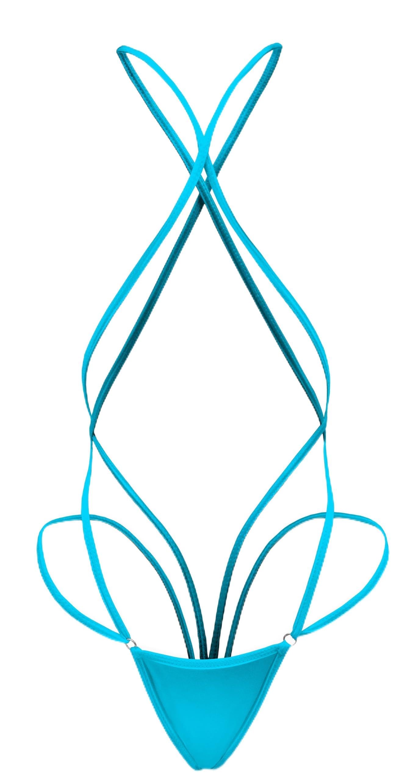 Sexy Tanga Larga con Corte en V, 4 Posiciones, Soporte de Busto, Efecto Levanta Glúteo Lenceria Panties Bragas - XS - Azul Cielo