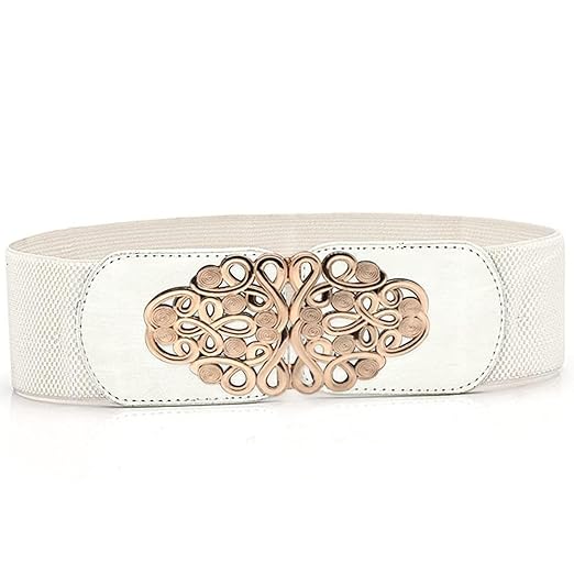 SATYAM KRAFT 1 Pc Women's Elastic Stretchy Handmade Resin Round Buckle Belt Skinny Waist stylish Belt for Girls, Women Saree, Western Dress, Traditional Dress Wear (White, 1)