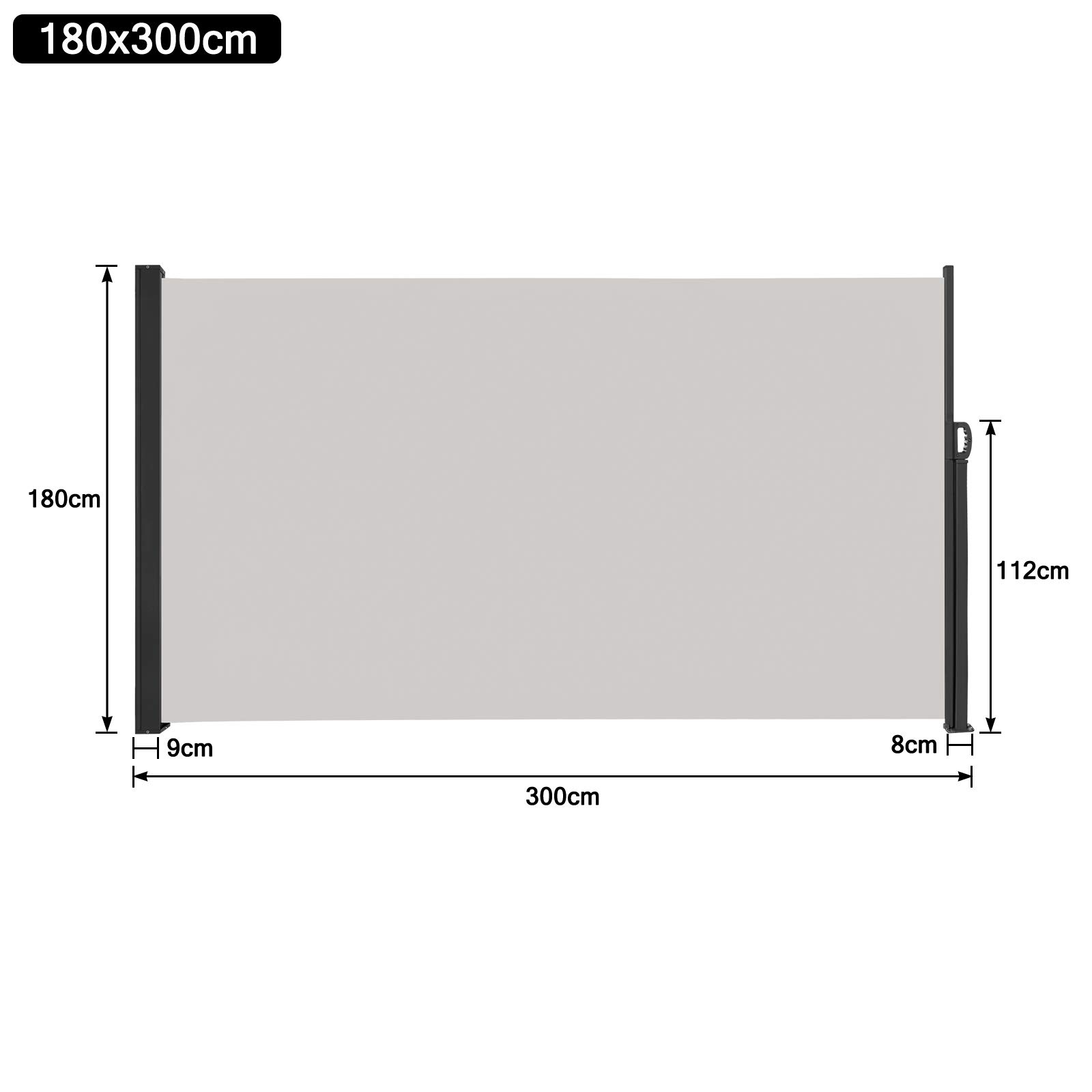 YUENFONG Pantalla de privacidad Toldo lateral para jardín Protección contra el viento Protección solar Valla Toldo Tela Toldo extensible para balcón Terraza Jardín Camping (180x300cm, Gris)