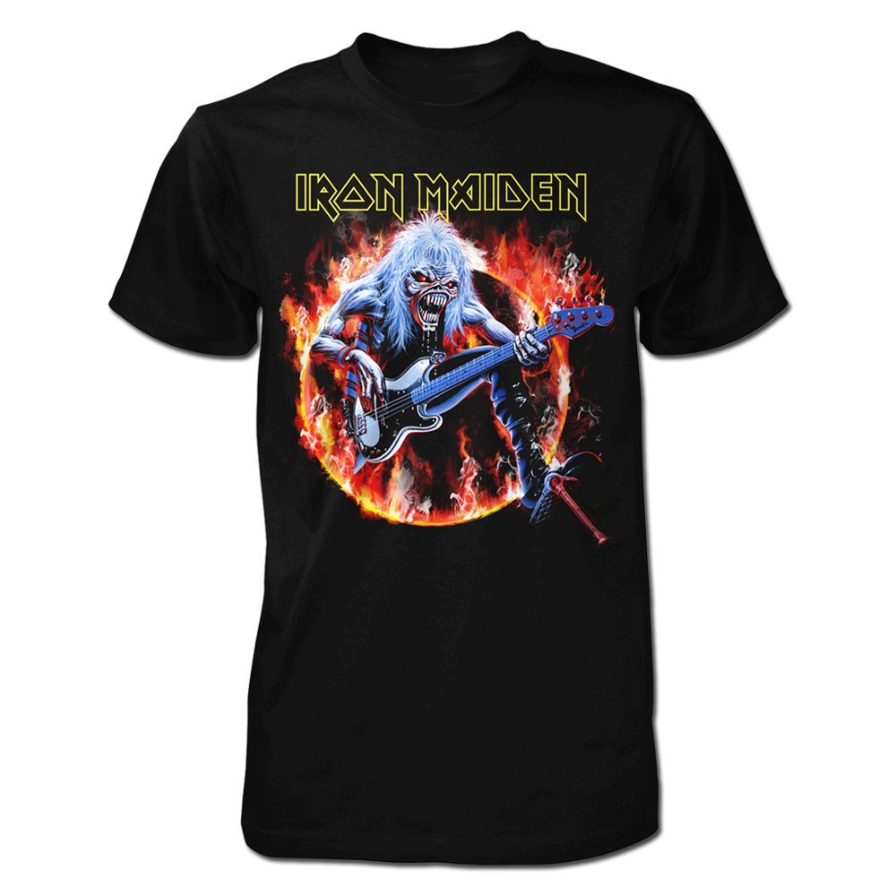 Rock Off Officially Licensed Products Men's Black Iron Maiden Fear Live Flames Official Tee T-Shirt Unisex (Large)