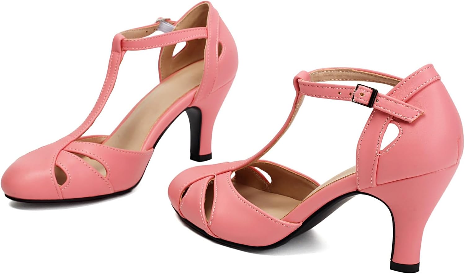 Elerhythm Women's Mary Jane Vintage T Strap Closed Round Toe Heels Retro 1950s Pumps 1920s Victorian Shoes - Image 3