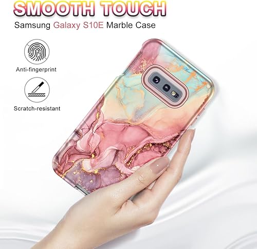 Miniatura 3 de Btscase Funda para Samsung Galaxy S10e, resistente de tres capas de mármol, a prueba de golpes, cuerpo completo, policarbonato duro y TPU suave,