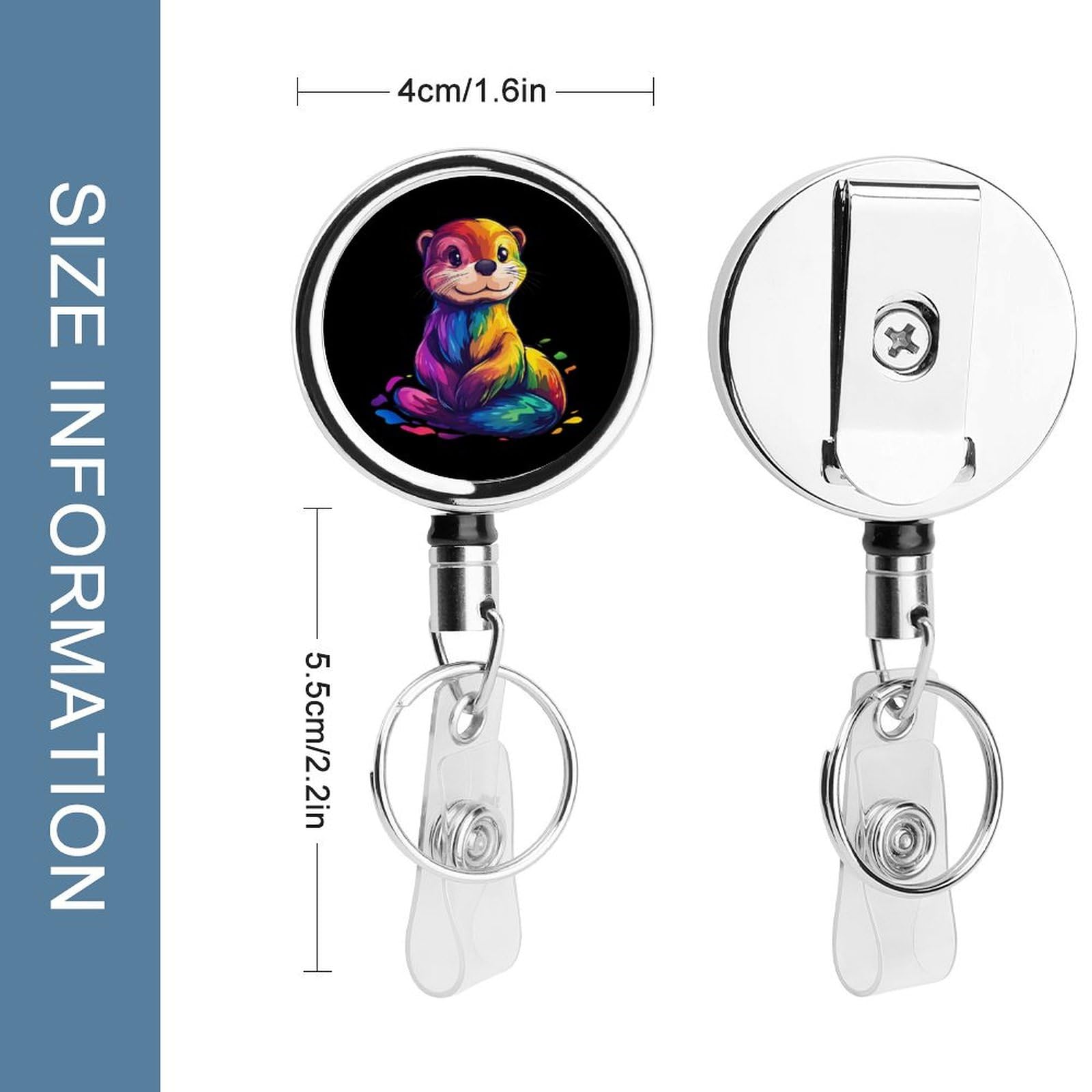 Colorful Otter Retractable Badge Holder Metal ID Name Holder Key Ring with Belt Clip