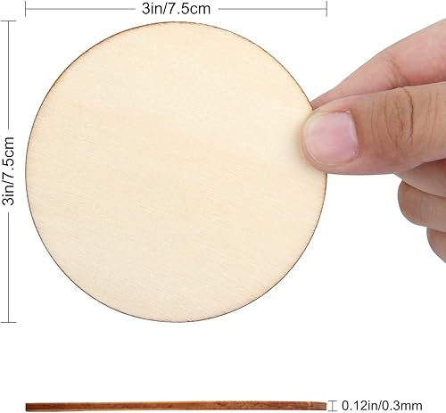 Miniatura 2 de Blisstime Círculos de madera sin terminar para manualidades, discos redondos para pintura, escritura, suministros de bricolaje, grabado y tallado,