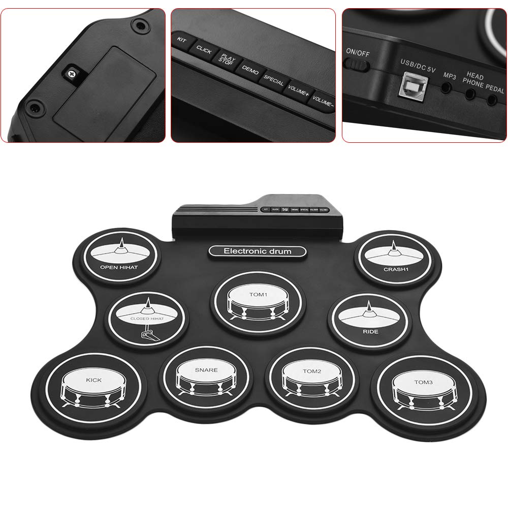 Batteria elettronica portatile USB roll up digitale con 9 cuscinetti in silicone bacchette e pedali per principianti bambini