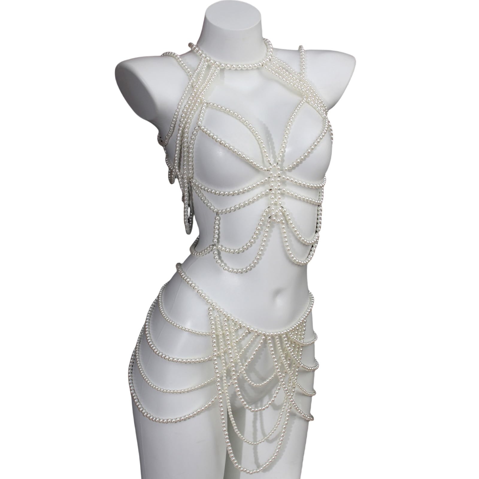 Catena per il corpo da donna con perle finte alla moda, design regolabile, decorazione per feste, matrimoni e abbigliamento casual, gioielli per il corpo regolabili