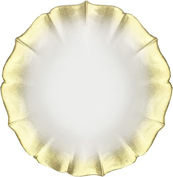 ChargeIt by Jay Contessa Charger Plate 13 Decorative Glass Service Plate for Home, Professional Dining, Perfect for Upscale Events, Dinner Parties, Weddings, Catering, 1 Piece, Pearl/Gold