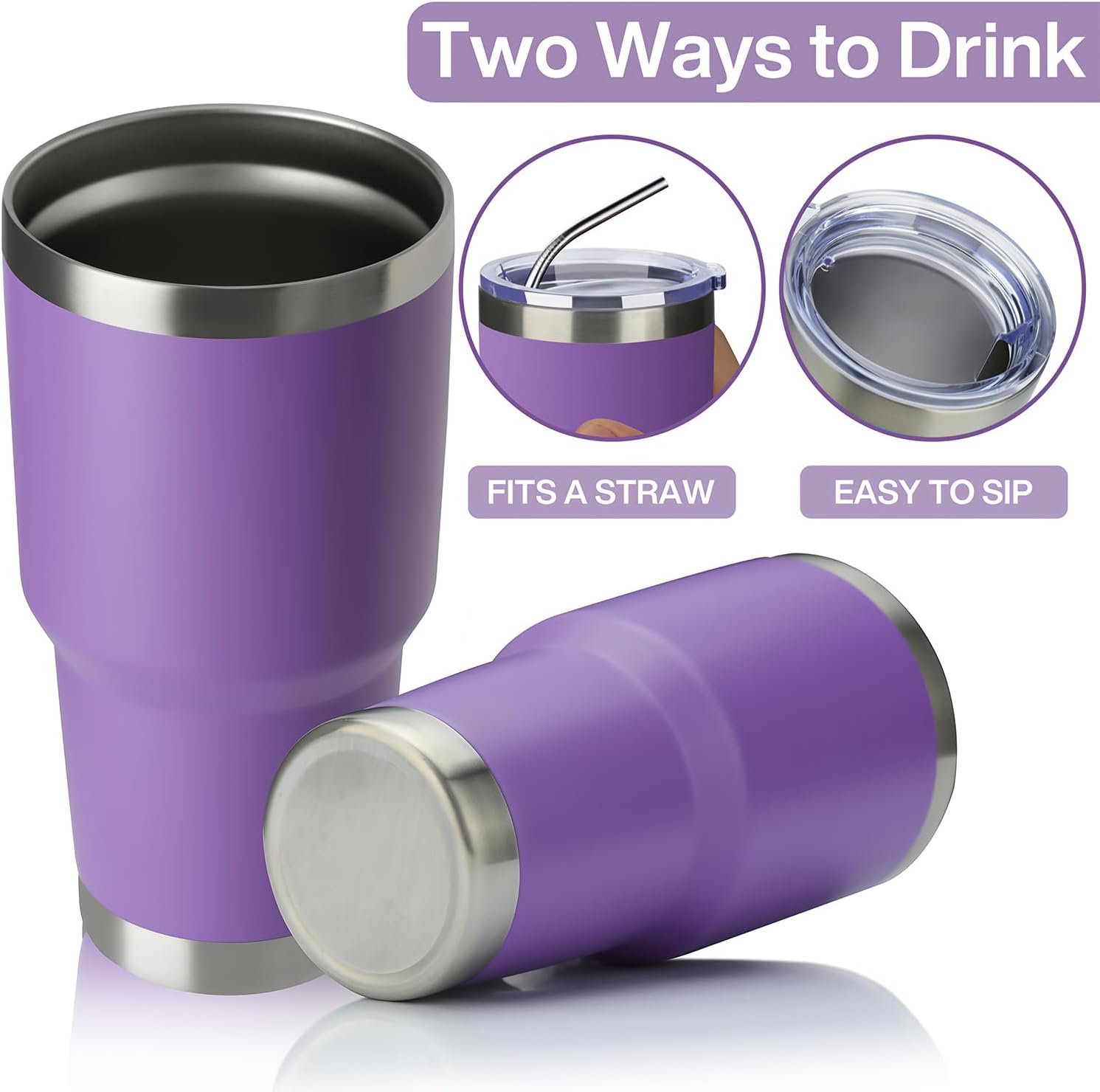 MEWAY 30oz Tumbler Double Wall Vacuum Insulated Travel Mug, Stainless Steel Tumbler with Lid, Durable Powder Coated Insulated Coffee Cup for Cold & Hot Drinks (Purple,1 PACK) - Image 3