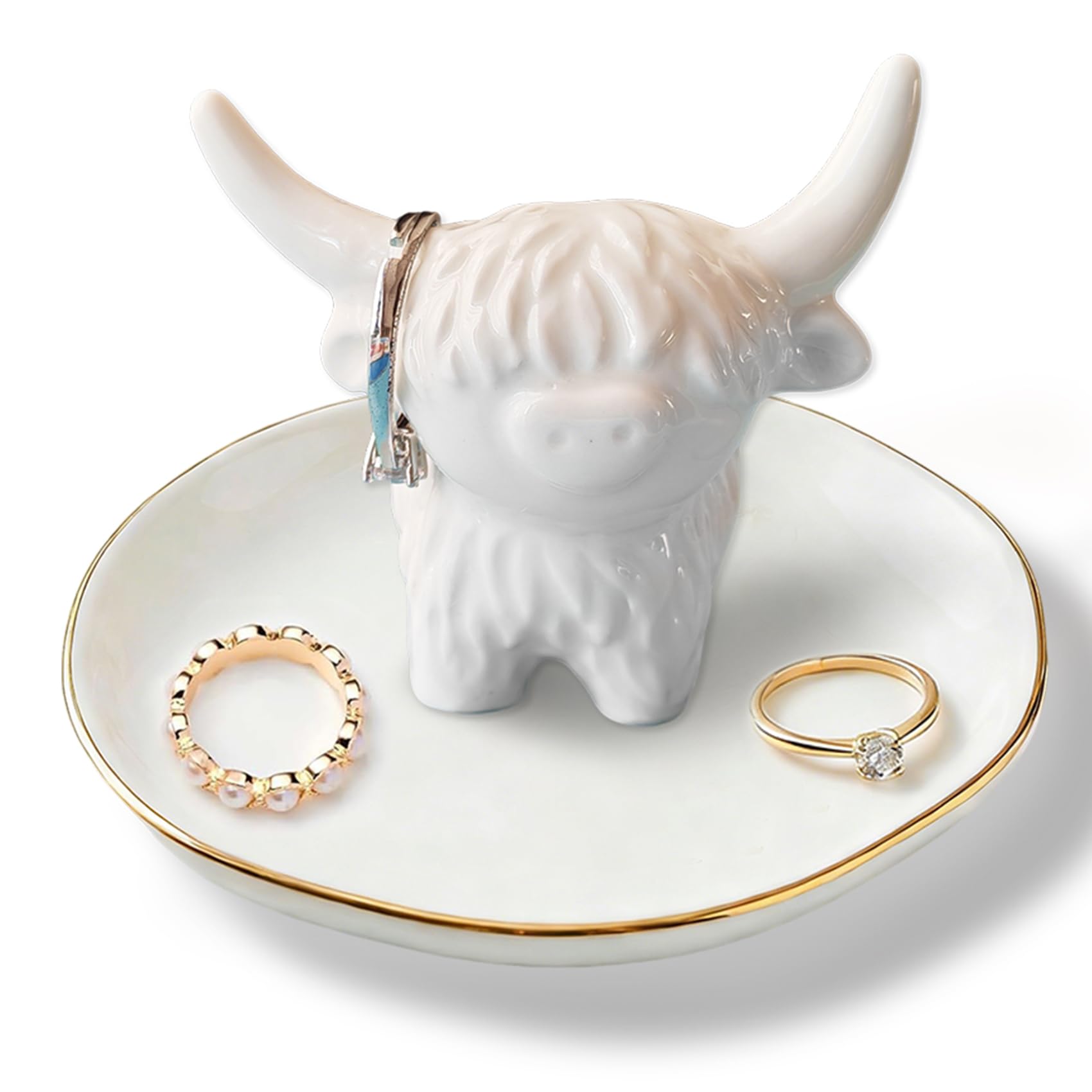 LENTOFINE Ceramic Highland Cow Ring Holder