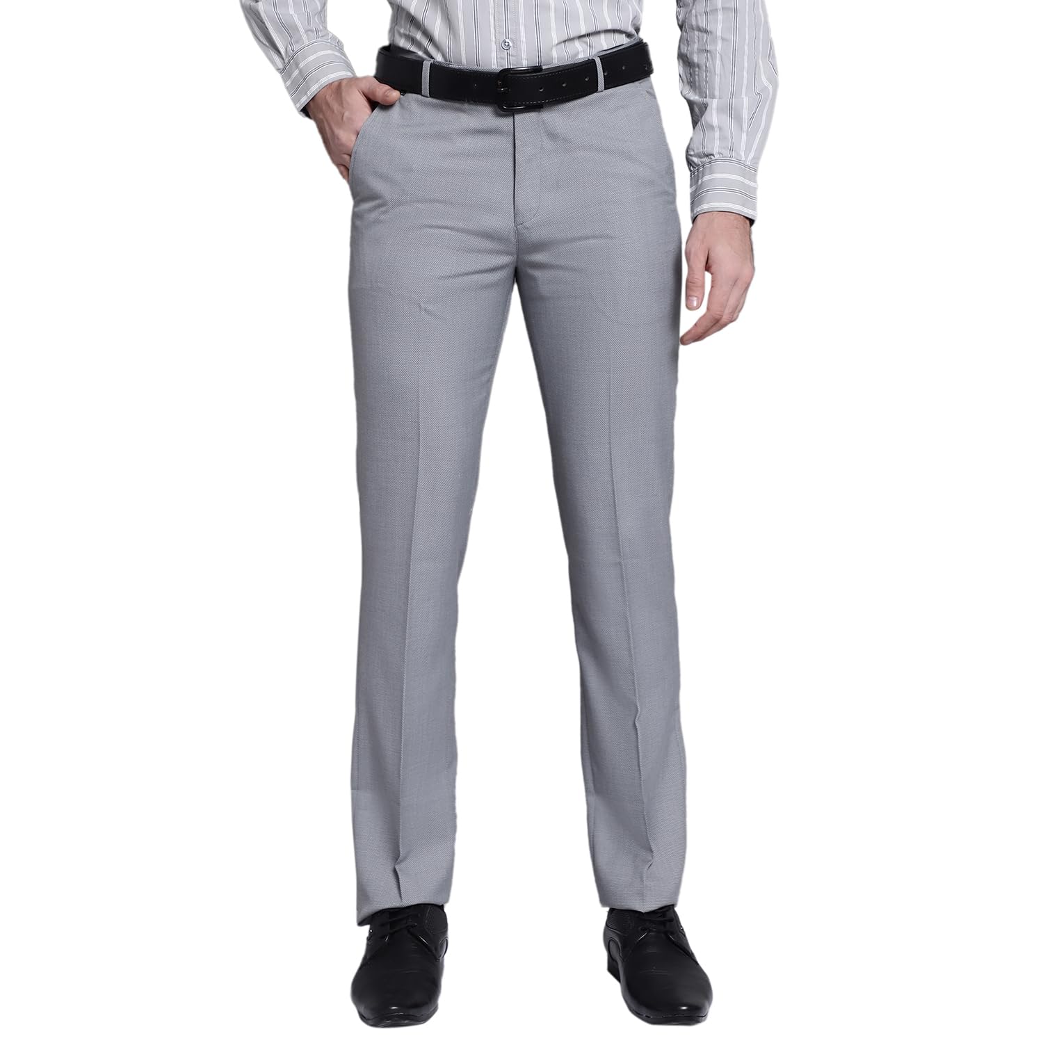 Self Design Non Pleated Regular Fit Mid Rise Formal Trousers for Men | Formal Pants for Men | Formal Wear Regular Fit Trousers for Men (P_MTRF00125_Grey)-image-6