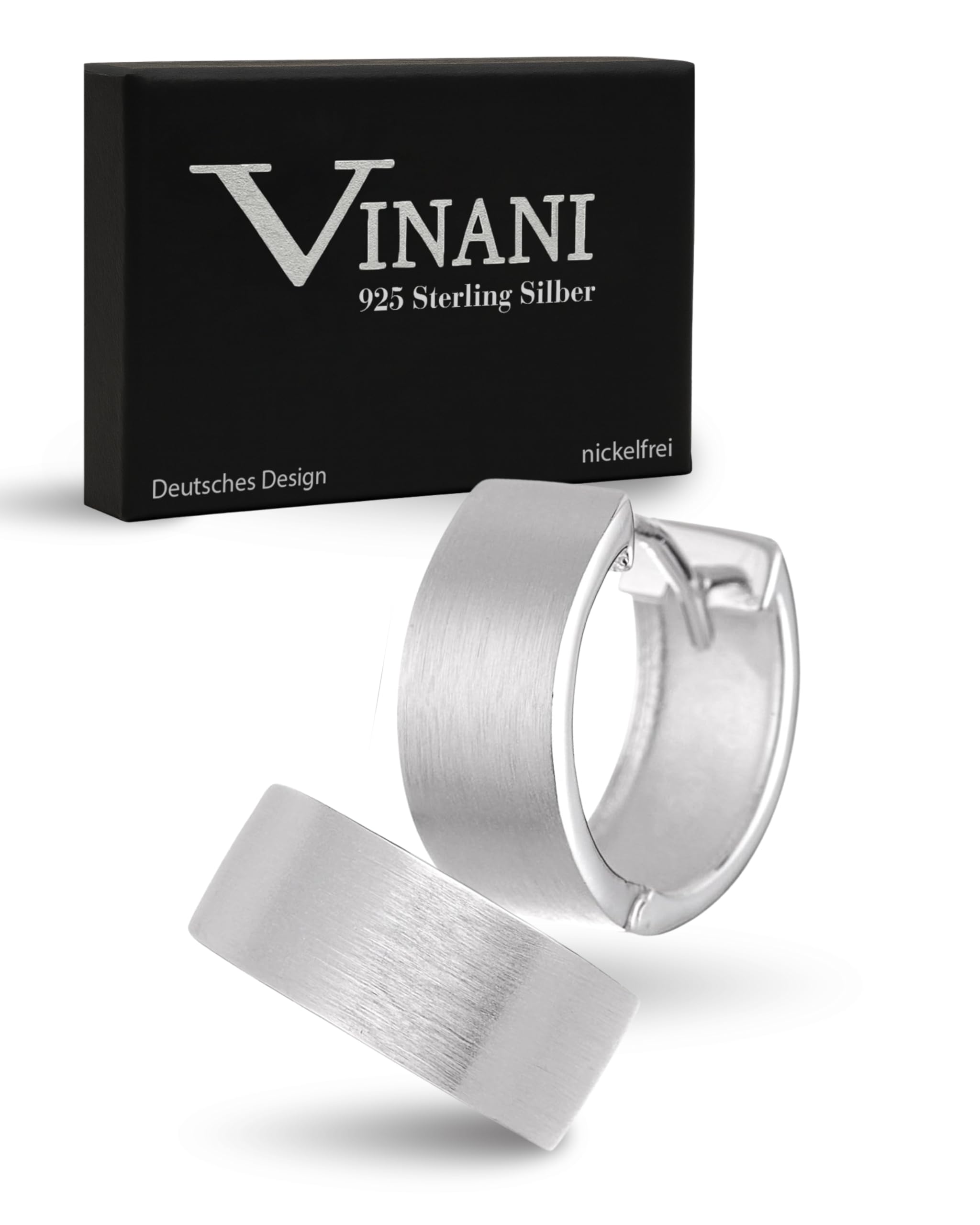 VINANI Klapp-Creolen aus 925 Sterling Silber I Nickelfreie Ohrringe für Damen I Rund mattierte Oberfläche mit Anlaufschutz I Allergikerfreundlich I Handarbeit in Juweliersqualität I CMB
