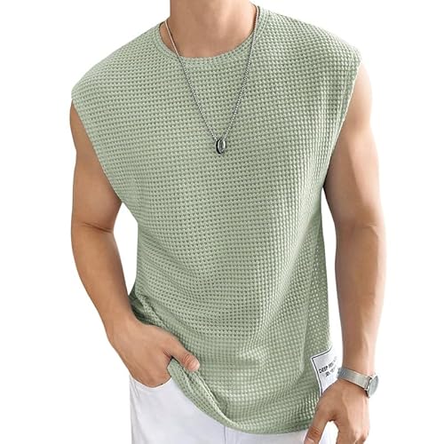 Image of NETCLICK®Mens Waffle Tank Tops Sleeveless Round Neck Polycotton T-Shirt for Gym, Running and Outdoor Sea Green
