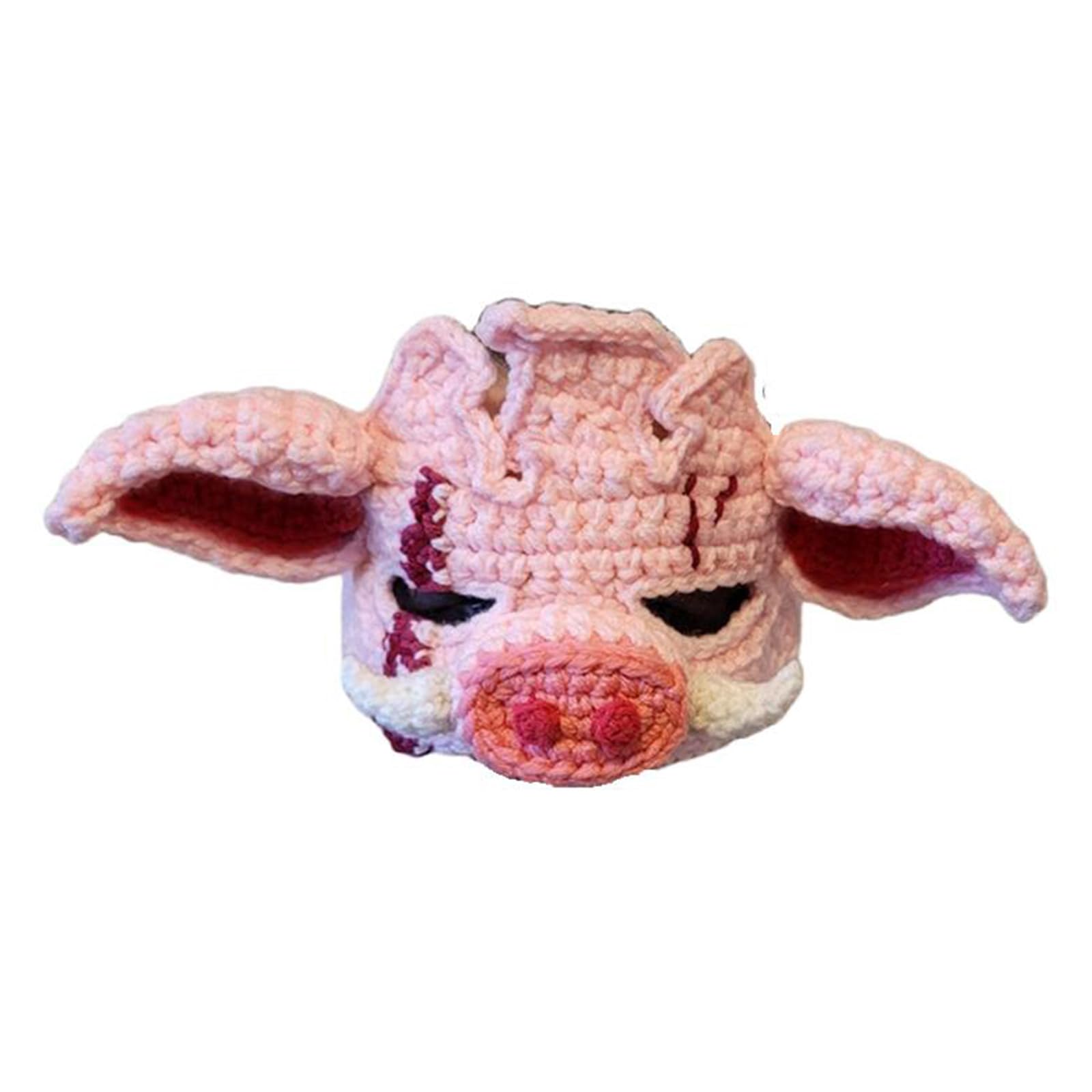 Muloo Halloween Headgear for Women Men Adult 3D Pig Head Knit Head Mask Handmade Face Mask Crochet Head Covering for Parties, As the Picture Shows