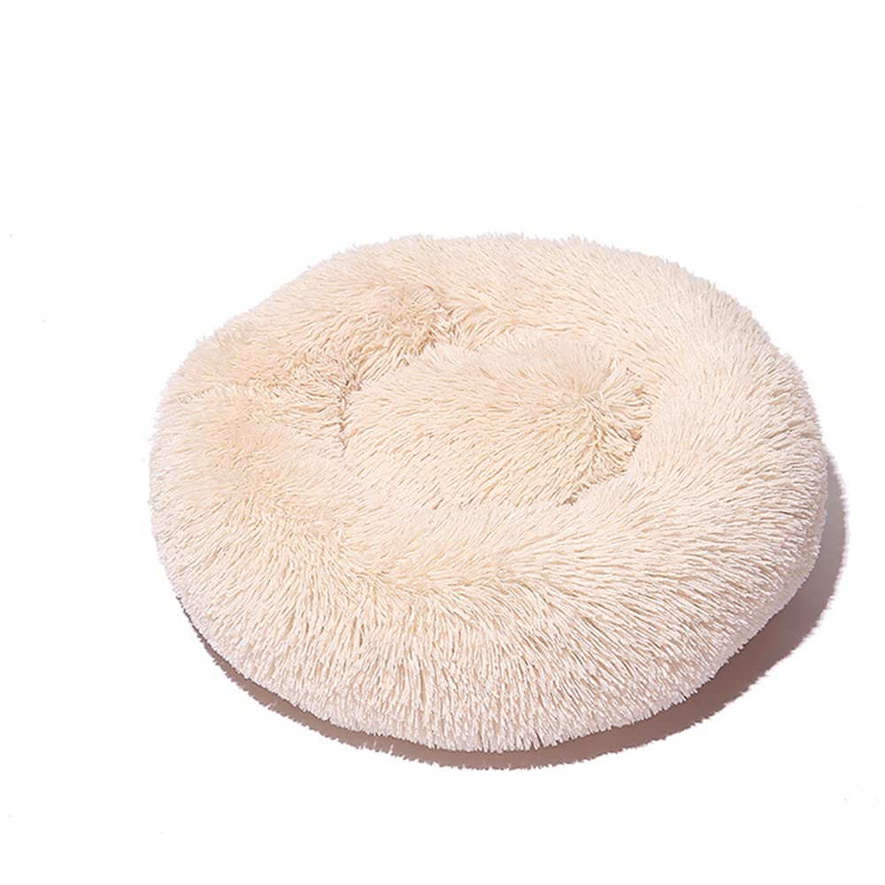 Lukery Dog Cat Donut Bed, Fluffy Plush Puppy Kitten Cuddler Round Bed, Warm and Soft Pet Cosy Anti Anxiety Beds for Small/Medium/Large Dogs (100CM,Beige) โ image 1