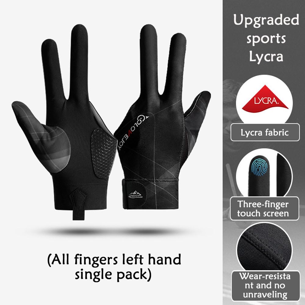 Gants de Billard Snooker à Trois Doigts Professionnel Main Gauche