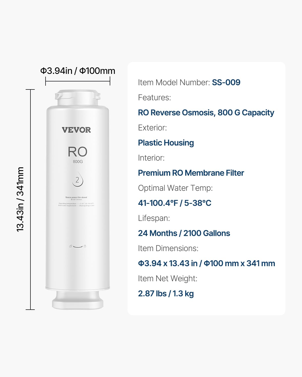 VEVOR System odwróconej osmozy 800 GPD, 11-stopniowy filtr odwróconej osmozy, wkład filtra RO na 24 miesiące, redukuje ołów i chlor, kompatybilny z filtrami wody pod zlewem