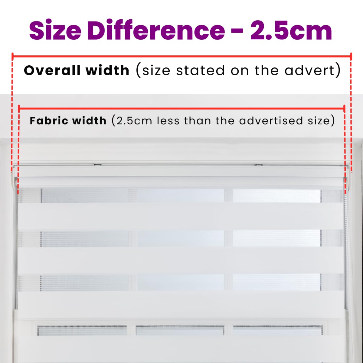 FURNISHED Stores enrouleurs Jour et Nuit - Stores enrouleurs Zebra Blind Dim ou Translucides Vision pour fenêtres et Portes - Tissu Double Couche, Blanc, 100W x 165H cm