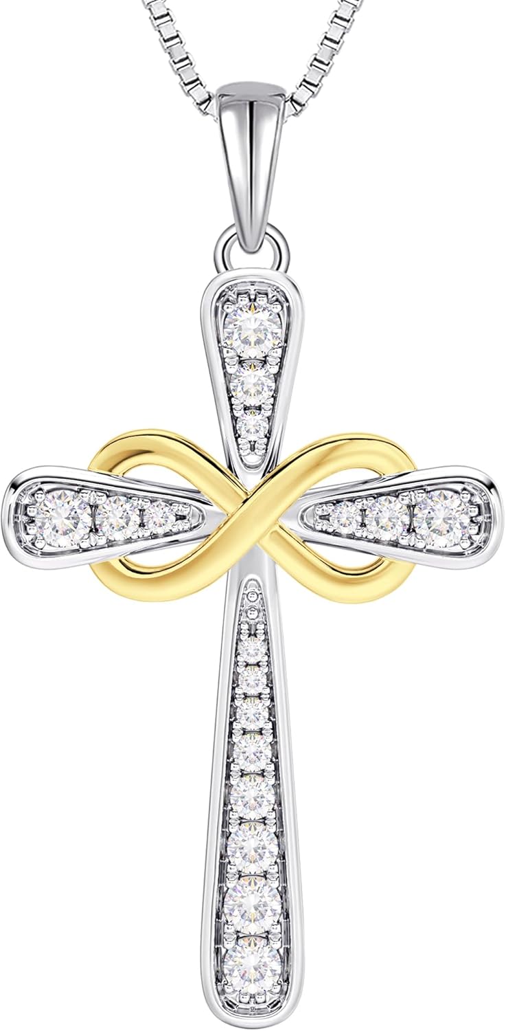 YL 925 Sterling Silver Cross Necklace for Women Halo Infinity Pendant Birthstone Jewelry for Mom