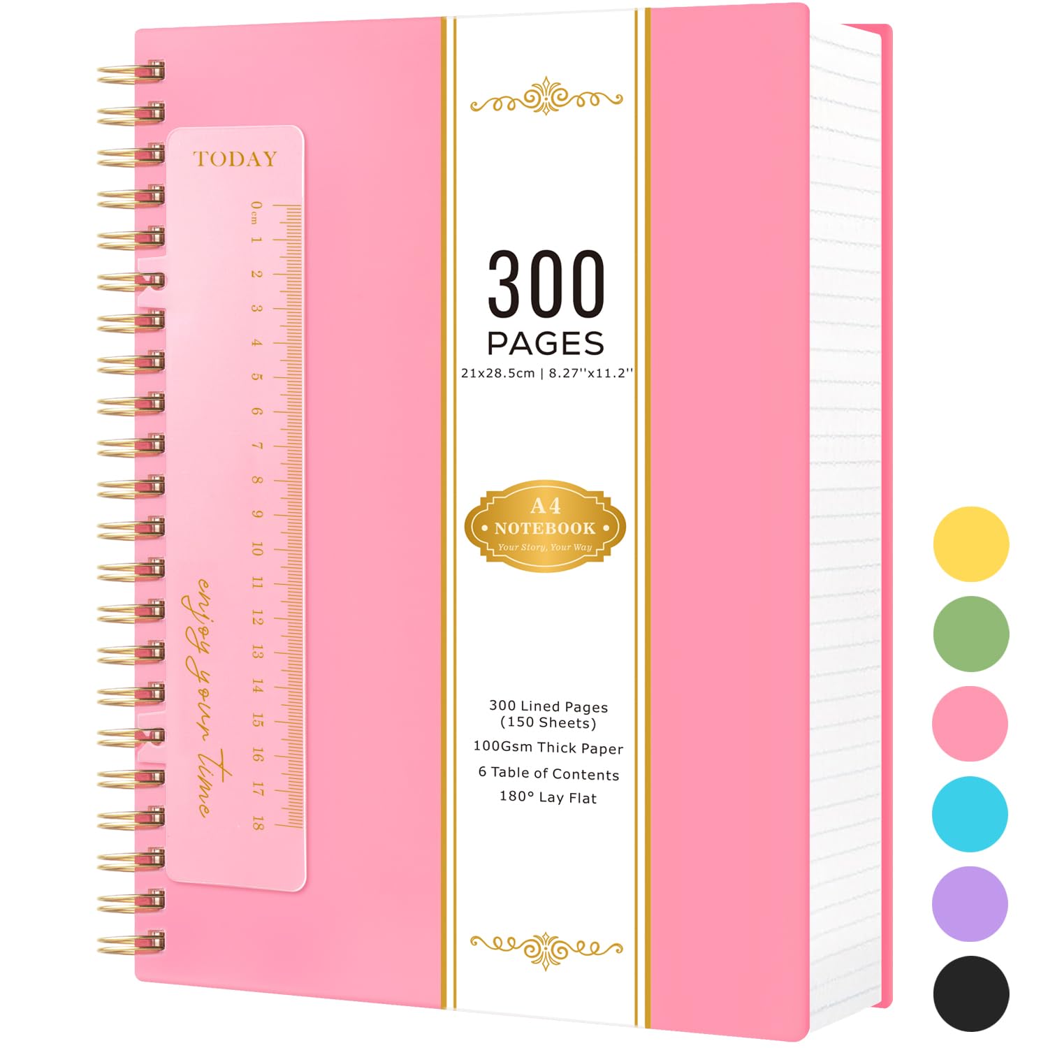 NIRMIRO A4 Notebook Notepad, 300 Pages Spiral Notebooks with 100GSM Lined Paper